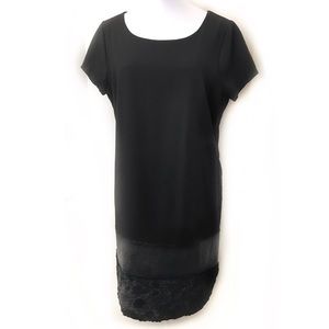 Linda Cinque XL Black Shift Dress Velvet Stripe